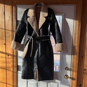 Brand new- Black and Tan Sherpa and Vegan Leather Women's Coat